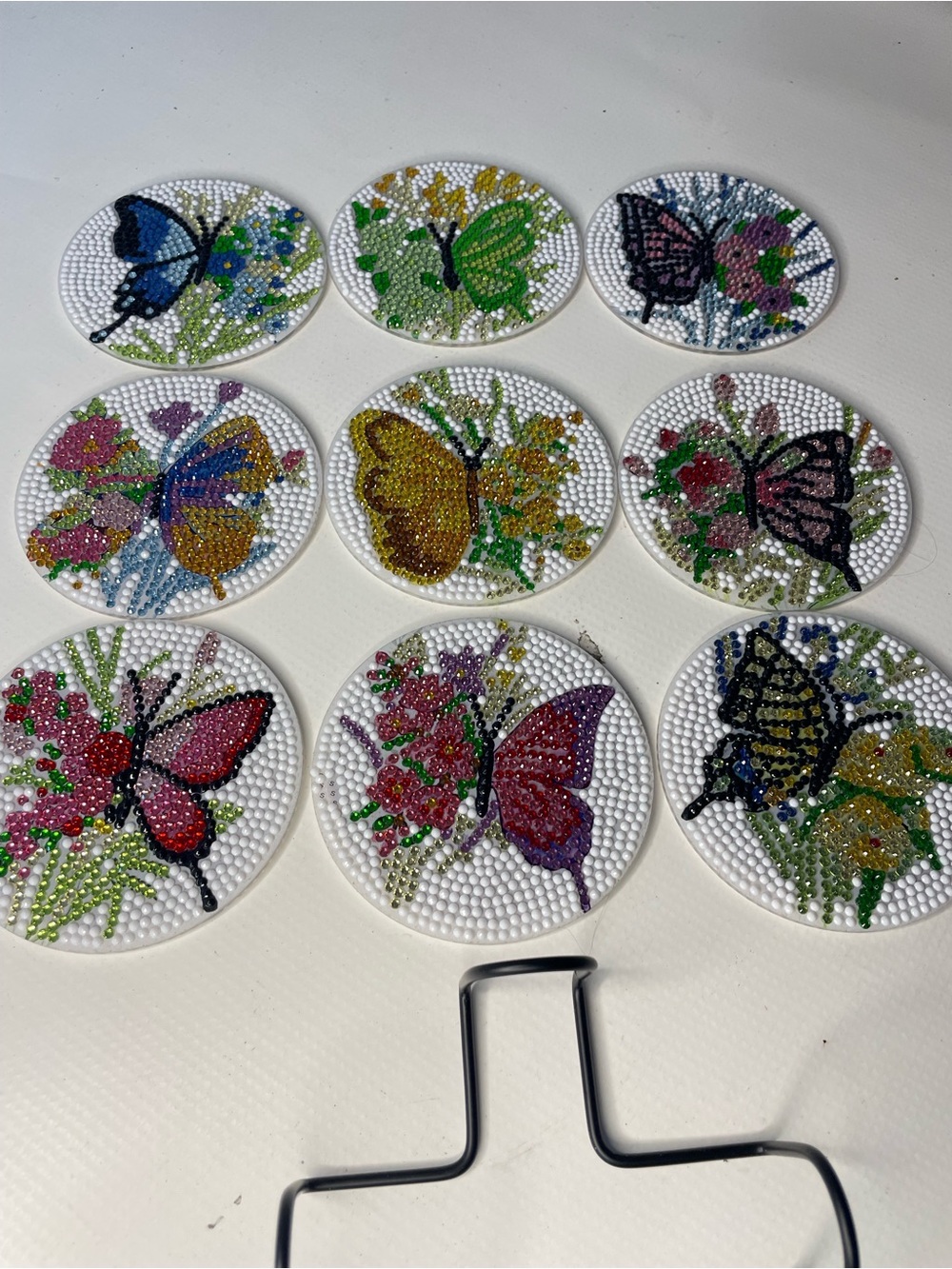 Beaded Diamond Butterfly Coasters - Set of With Metal Holder